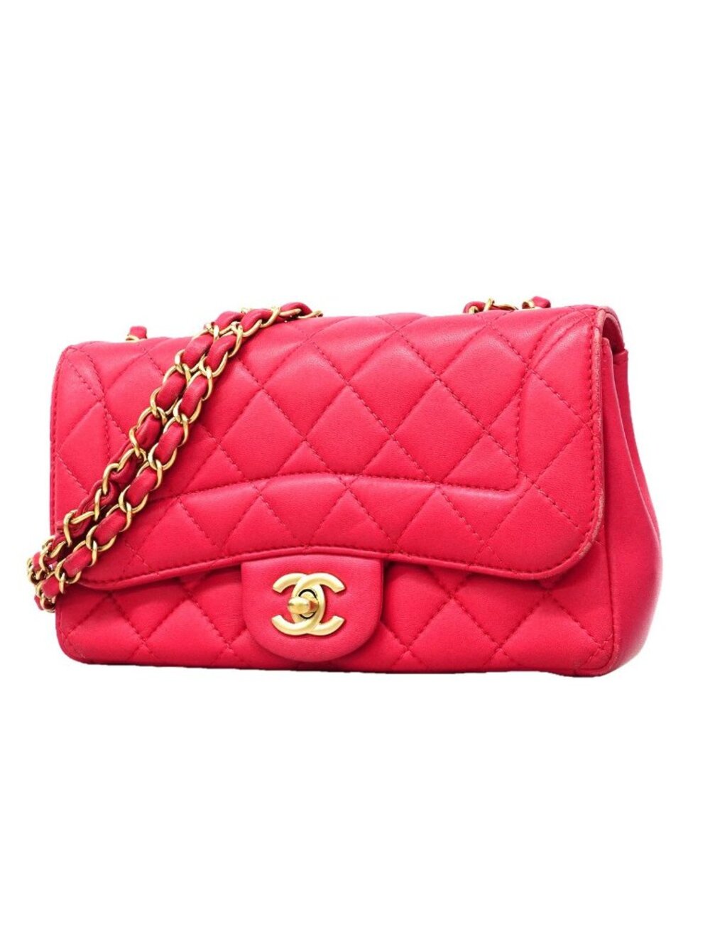 Chanel Shoulder Bag Quilted Lambskin Pink Champagne Gold